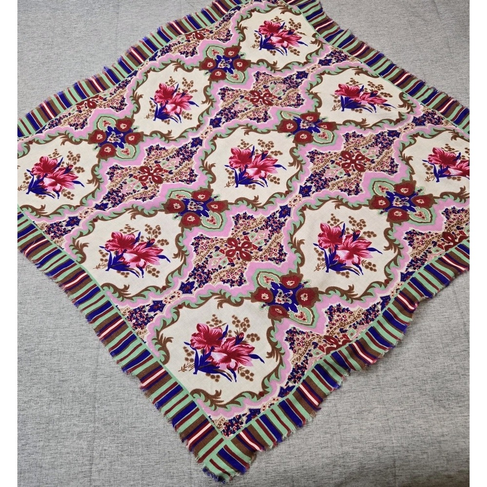 VTG  Glentex Women's Scarf  Floral Brilliant Colorful Design Frayed Edge No Tags